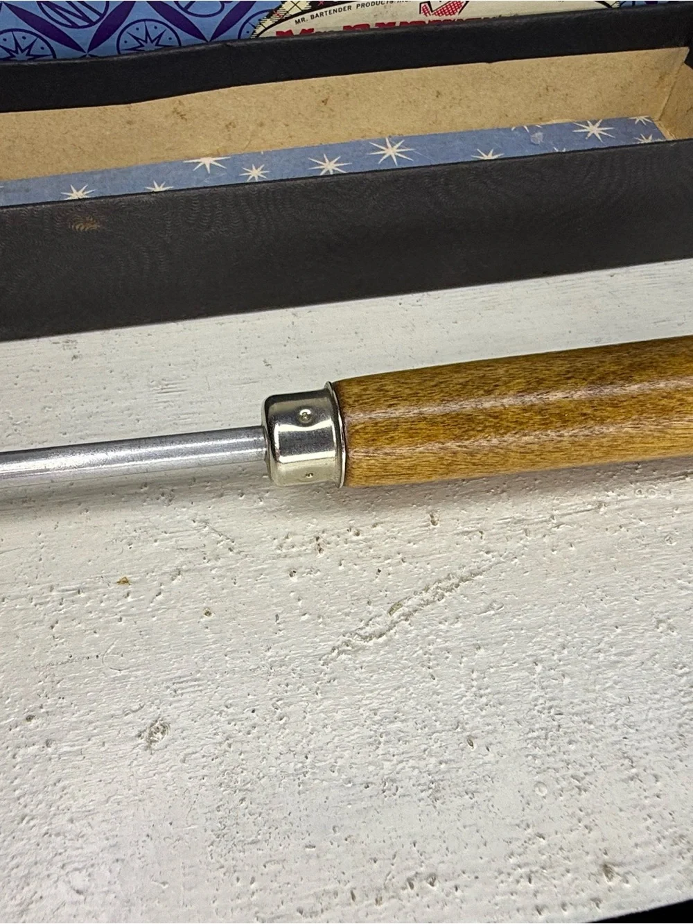Vtg Mr. Chips Ice Chipper Bottle Opener, Wood Handle IOB Mr. Bartender LA Cali